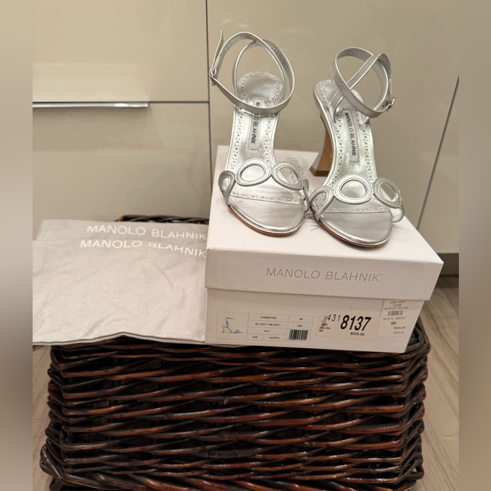 Manolo Blahnik Silver Heels 38